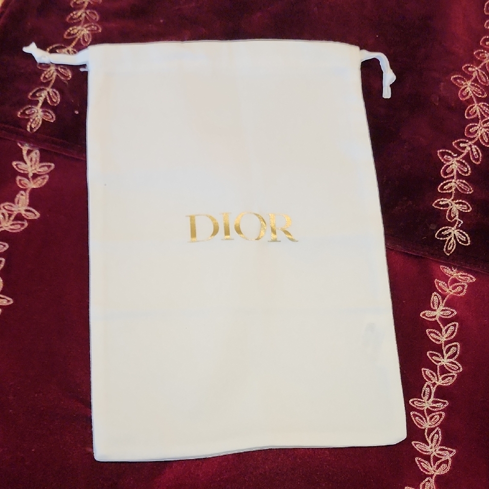 Dior White and Gold Drawstring Pouch